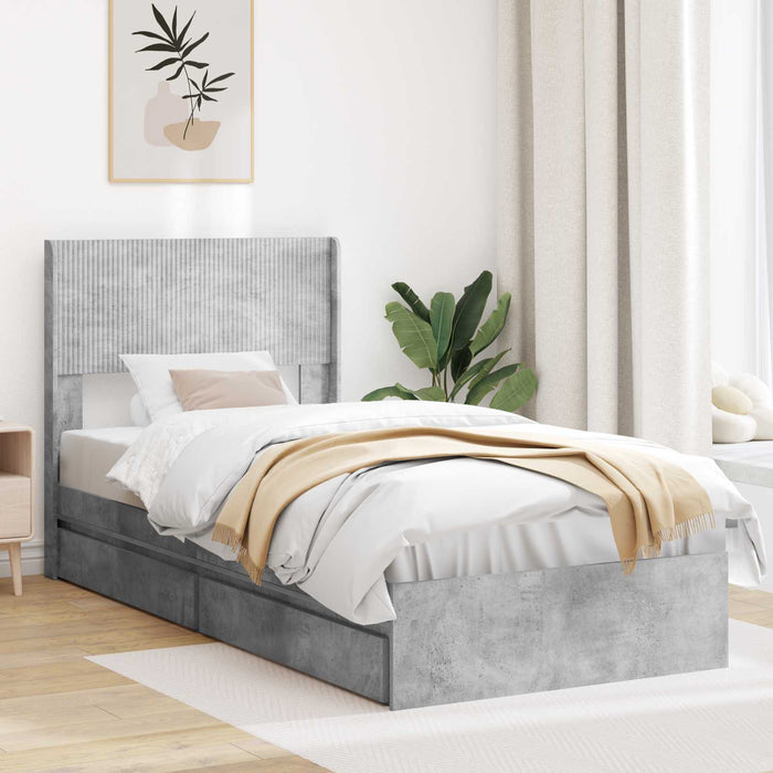 Cadru de pat cu depozitare și tăblie Gri Beton 90 x 190 cm - WALTI WALTI