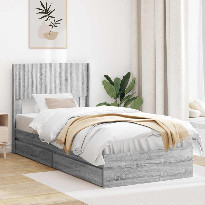 Cadru de pat cu depozitare și tăblie Sonoma gri 90 x 190 cm - WALTI WALTI