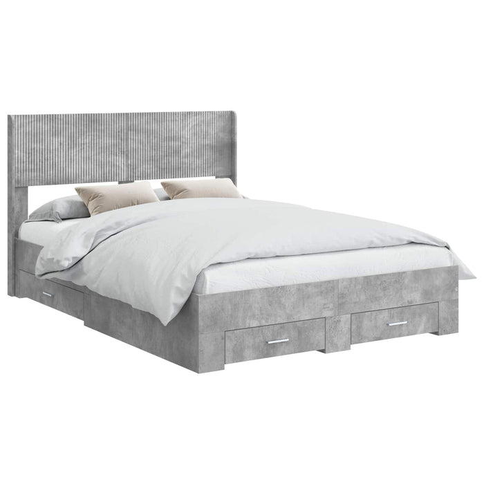 Cadru de pat cu depozitare și tăblie Gri Beton 120 x 200 cm WALTI