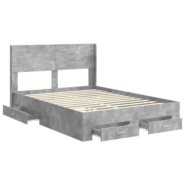 Cadru de pat cu depozitare și tăblie Gri Beton 120 x 190 cm WALTI