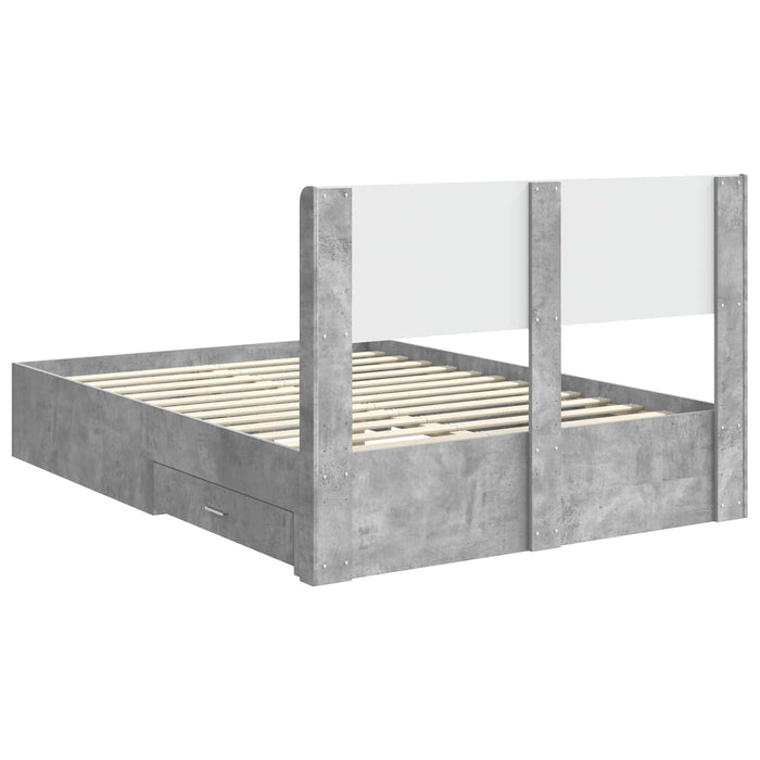 Cadru de pat cu depozitare și tăblie Gri Beton 120 x 190 cm WALTI