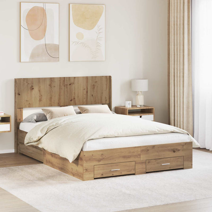 Cadru de pat cu depozitare și tăblie Stejar Artizanal WALTI