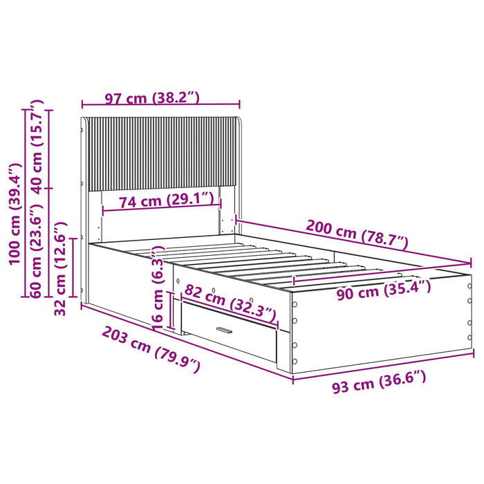 Cadru de pat cu depozitare și tăblie Stejar Sonoma 90 x 200 cm - WALTI WALTI