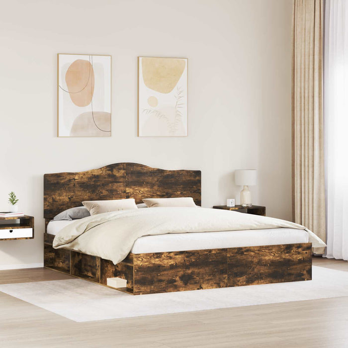 Cadru de pat Stejar fumuriu 200 x 200 cm Lemn de pin masiv - WALTI WALTI