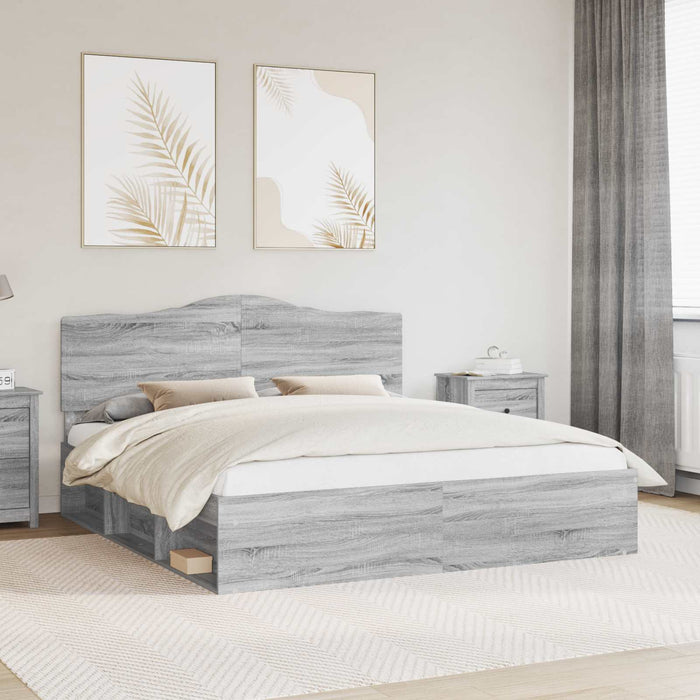Cadru de pat Gri Sonoma 200 x 200 cm Lemn de pin masiv - WALTI WALTI