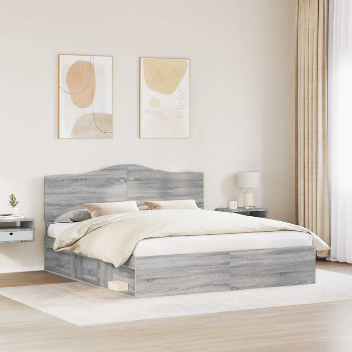 Cadru de pat Gri Sonoma 200 x 200 cm Lemn de pin masiv - WALTI WALTI