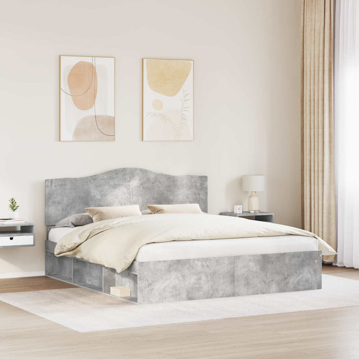 Cadru de pat cu headboard Beton 180 x 200 cm Lemn de pin masiv - WALTI WALTI