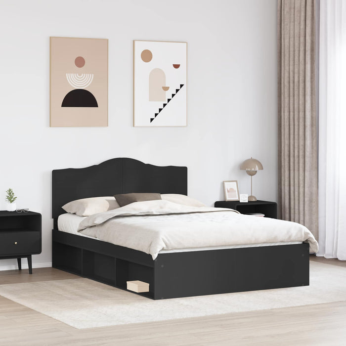 Cadru de pat cu headboard Negru 160 x 200 cm Lemn de pin masiv - WALTI WALTI