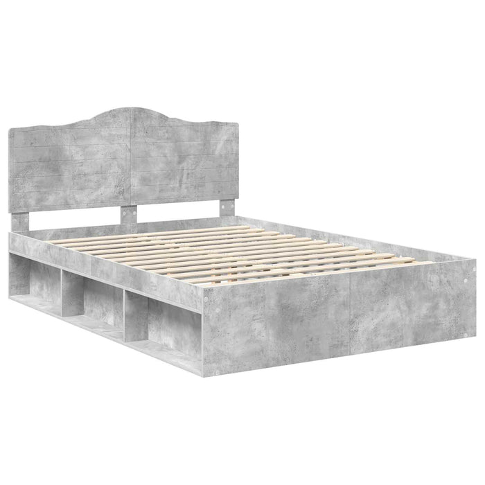 Cadru de pat cu headboard Beton 160 x 200 cm Lemn de pin masiv - WALTI WALTI