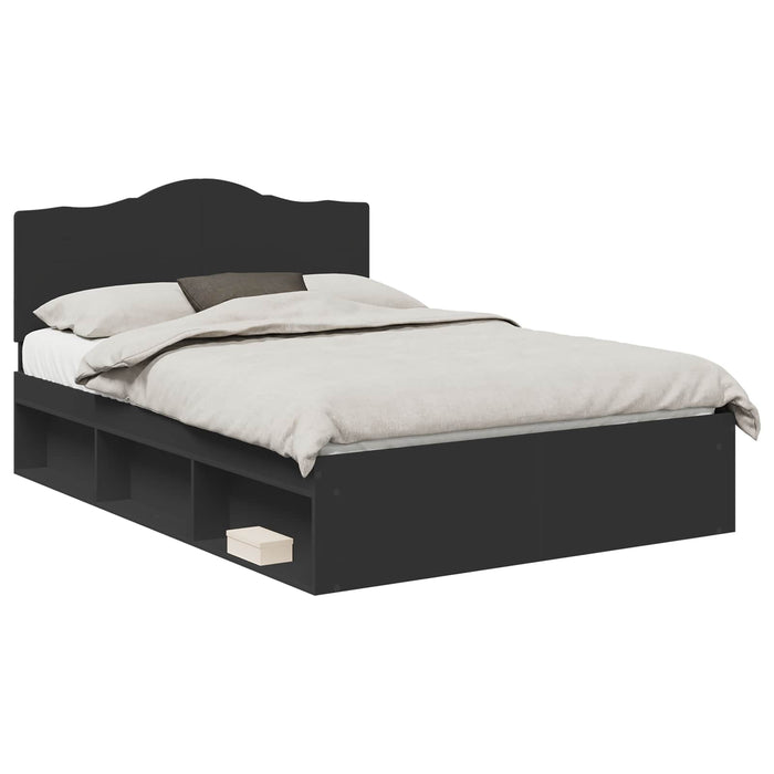 Cadru de pat cu headboard Negru 140 x 200 cm Lemn de pin masiv - WALTI WALTI