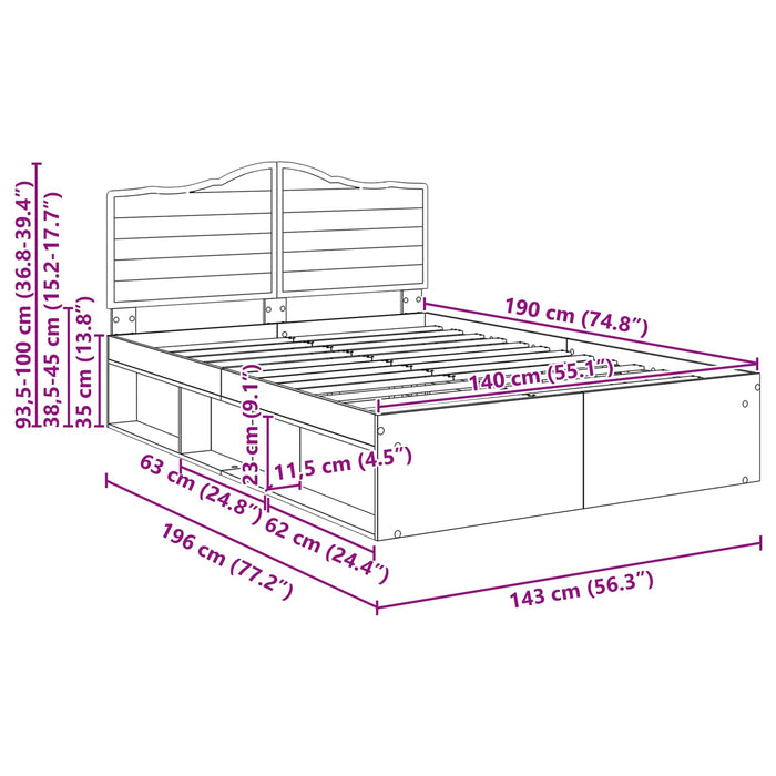 Cadru de pat cu headboard Sonoma 140 x 190 cm Lemn de pin masiv - WALTI WALTI