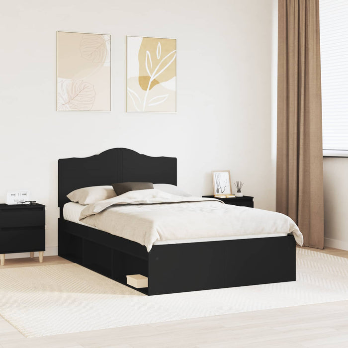 Cadru de pat cu headboard Negru 135 x 190 cm Lemn de pin masiv - WALTI WALTI