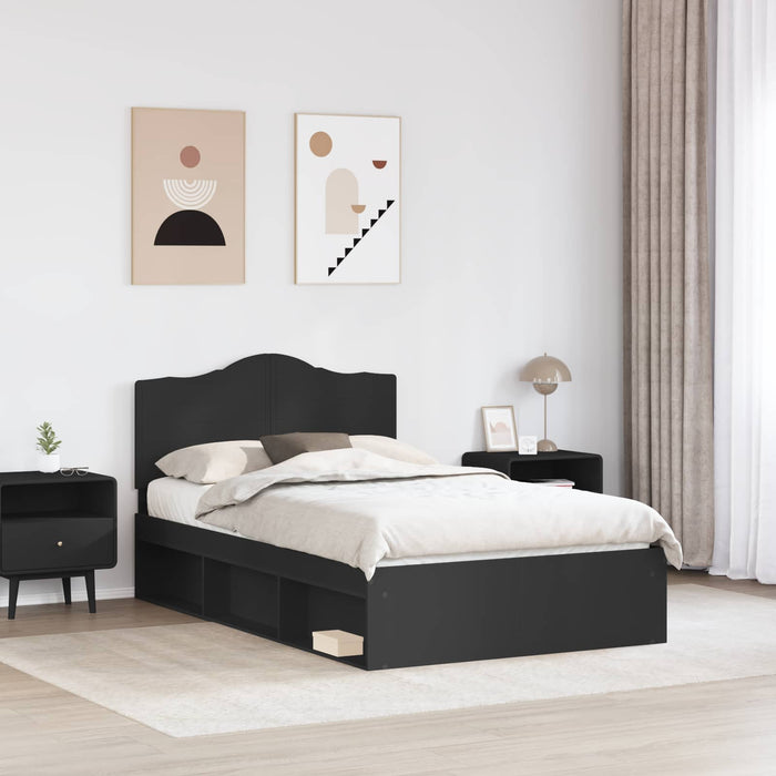 Cadru de pat cu headboard Negru 135 x 190 cm Lemn de pin masiv - WALTI WALTI