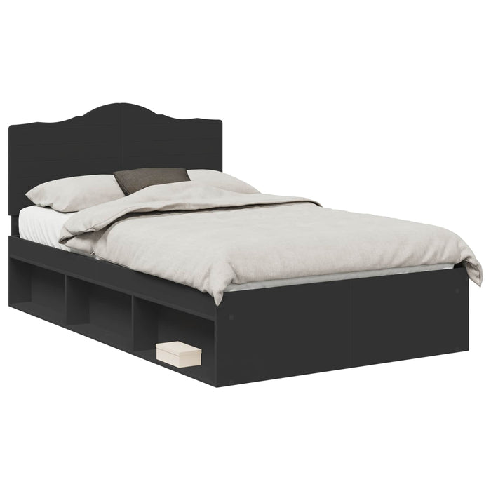 Cadru de pat cu headboard Negru 135 x 190 cm Lemn de pin masiv - WALTI WALTI