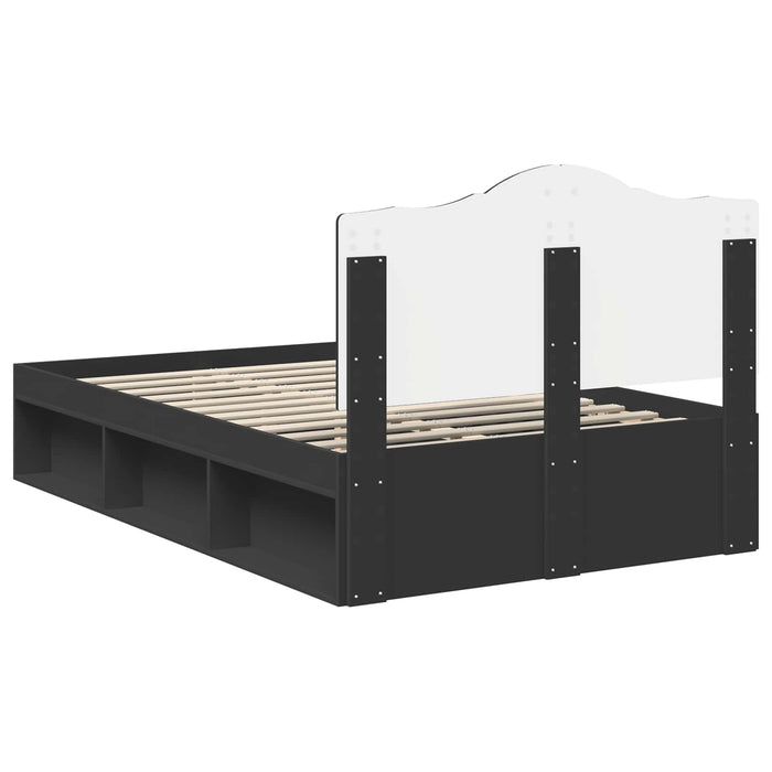 Cadru de pat cu headboard Negru 135 x 190 cm Lemn de pin masiv - WALTI WALTI