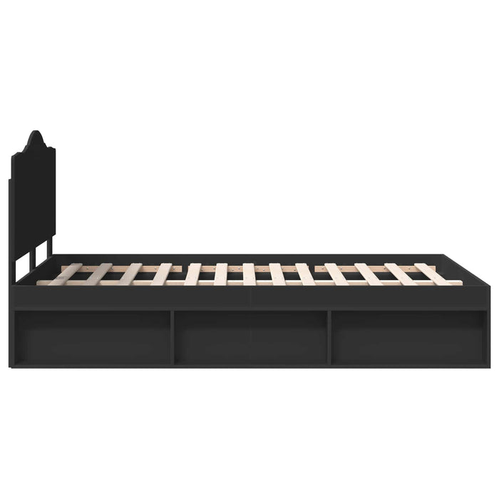 Cadru de pat cu headboard Negru 135 x 190 cm Lemn de pin masiv - WALTI WALTI
