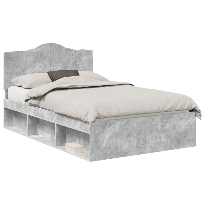 Cadru de pat Gri Concret 135 x 190 cm Lemn de pin masiv - WALTI WALTI