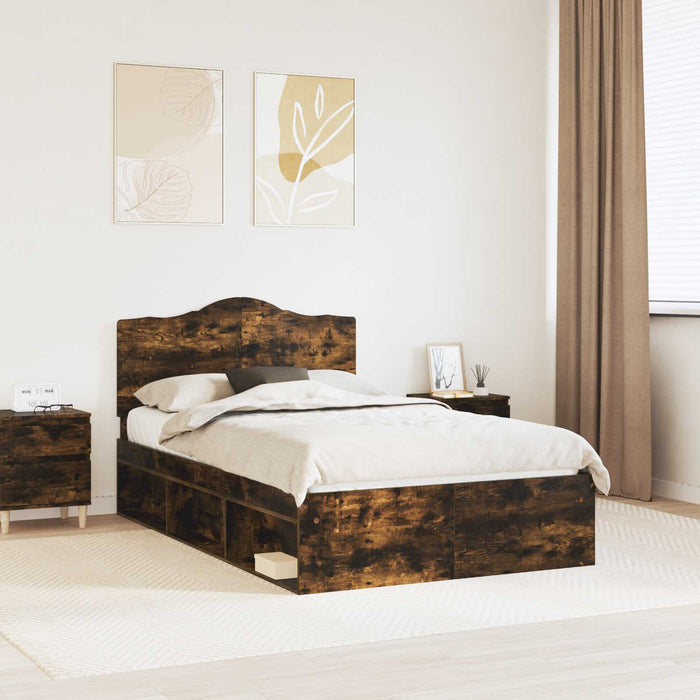Cadru de pat Stejar fumuriu 135 x 190 cm Lemn de pin masiv - WALTI WALTI