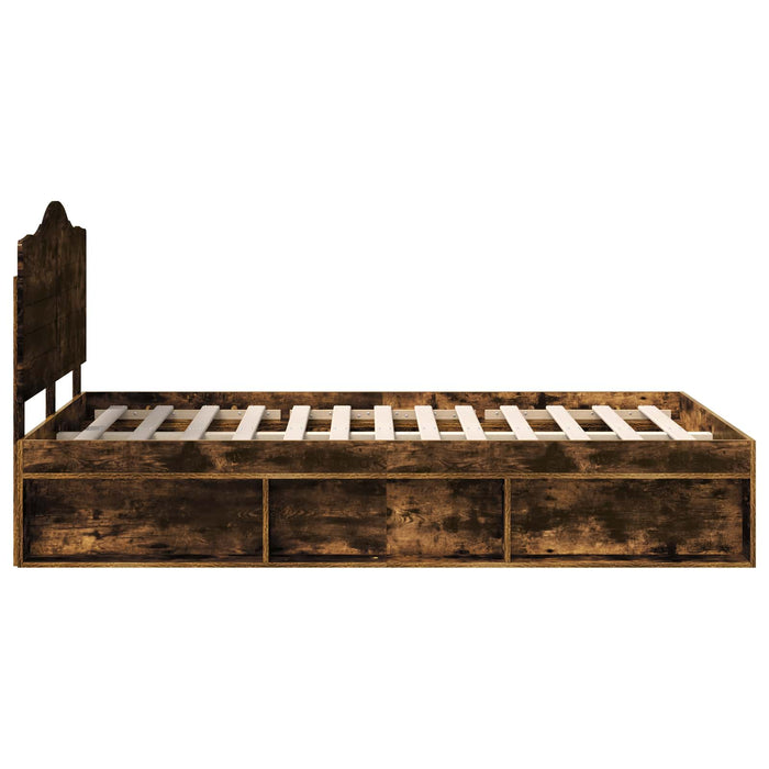 Cadru de pat Stejar fumuriu 135 x 190 cm Lemn de pin masiv - WALTI WALTI