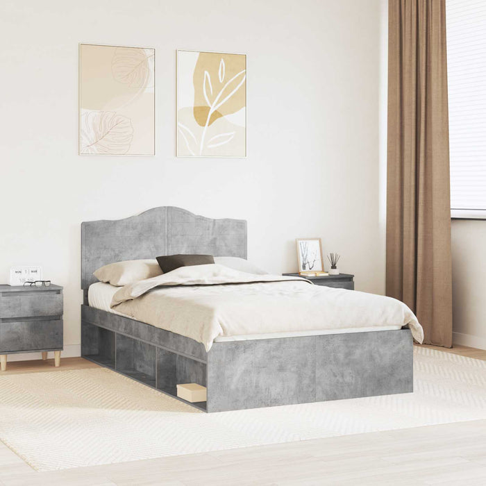 Cadru de pat cu headboard Beton 120 x 190 cm Lemn de pin masiv - WALTI WALTI
