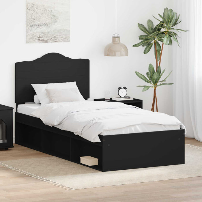 Cadru de pat cu headboard Negru 90 x 200 cm Lemn de pin masiv - WALTI WALTI