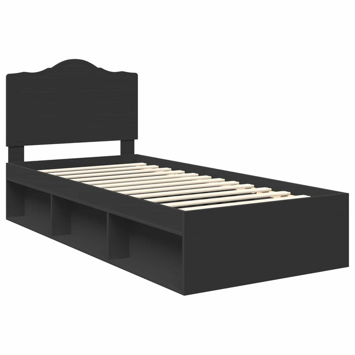 Cadru de pat cu headboard Negru 90 x 200 cm Lemn de pin masiv - WALTI WALTI