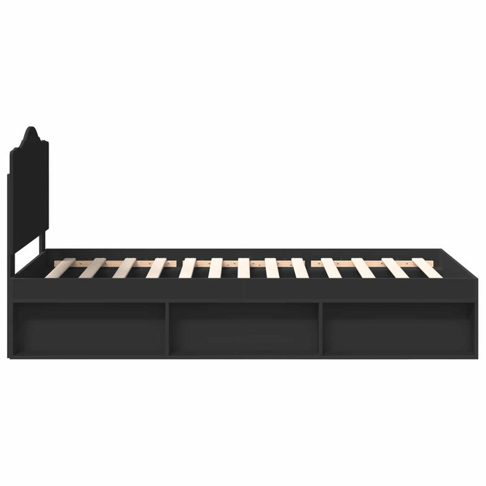 Cadru de pat cu headboard Negru 90 x 200 cm Lemn de pin masiv - WALTI WALTI