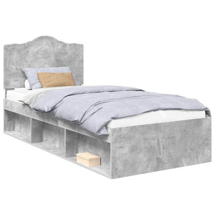 Cadru de pat cu headboard Beton 90 x 200 cm Lemn de pin masiv - WALTI WALTI