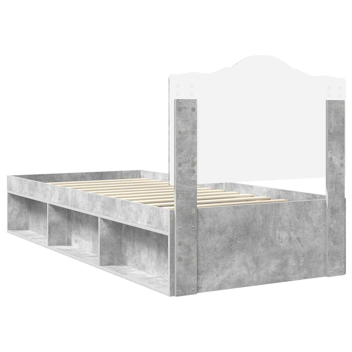 Cadru de pat cu headboard Beton 90 x 200 cm Lemn de pin masiv - WALTI WALTI
