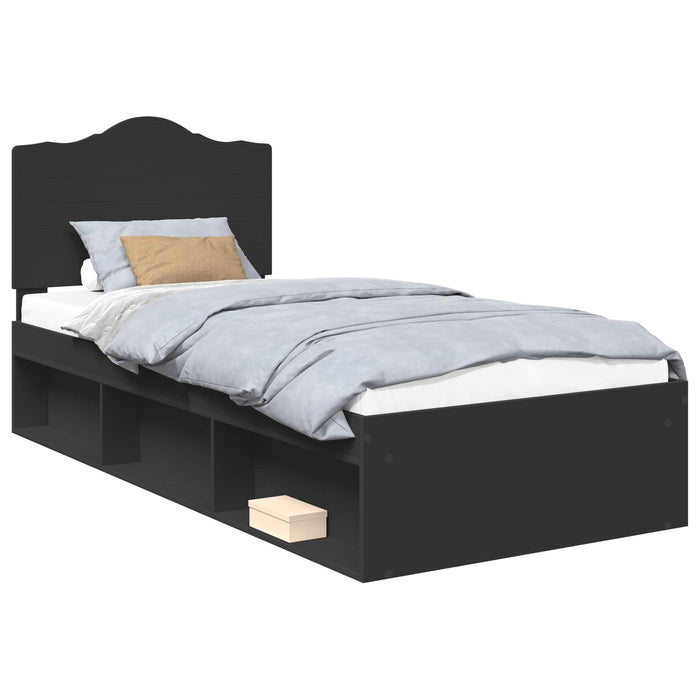 Cadru de pat cu headboard Negru 90 x 190 cm Lemn de pin masiv - WALTI WALTI