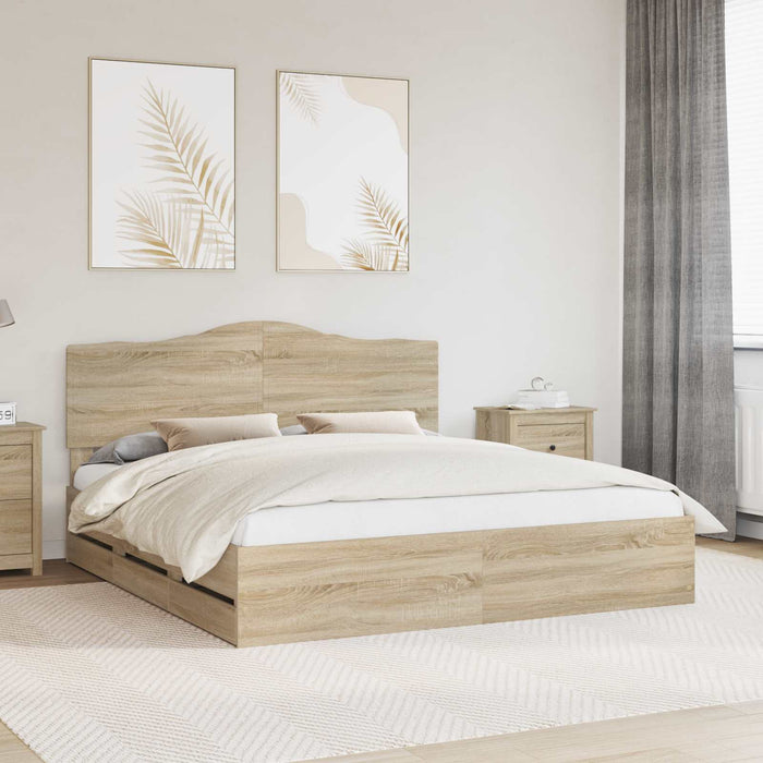 Cadru de pat Stejar Sonoma 200 x 200 cm Lemn Ingineresc - WALTI WALTI