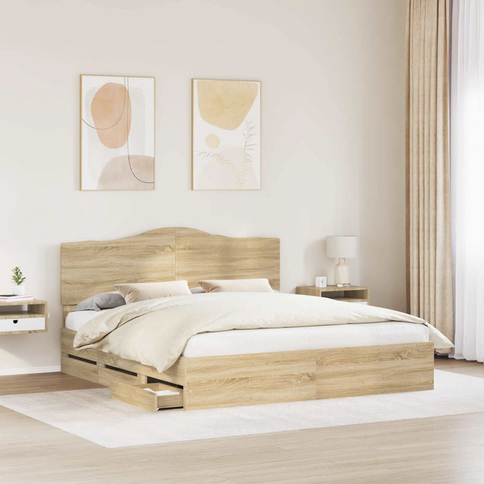 Cadru de pat Stejar Sonoma 200 x 200 cm Lemn Ingineresc - WALTI WALTI