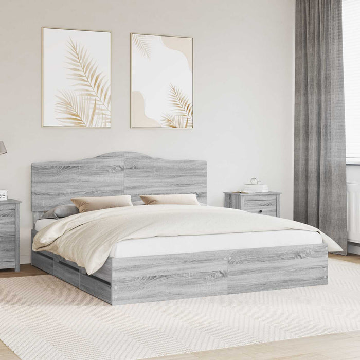 Cadru de pat cu sertar Gri Sonoma 200 x 200 cm Lemn Ingineresc - WALTI WALTI