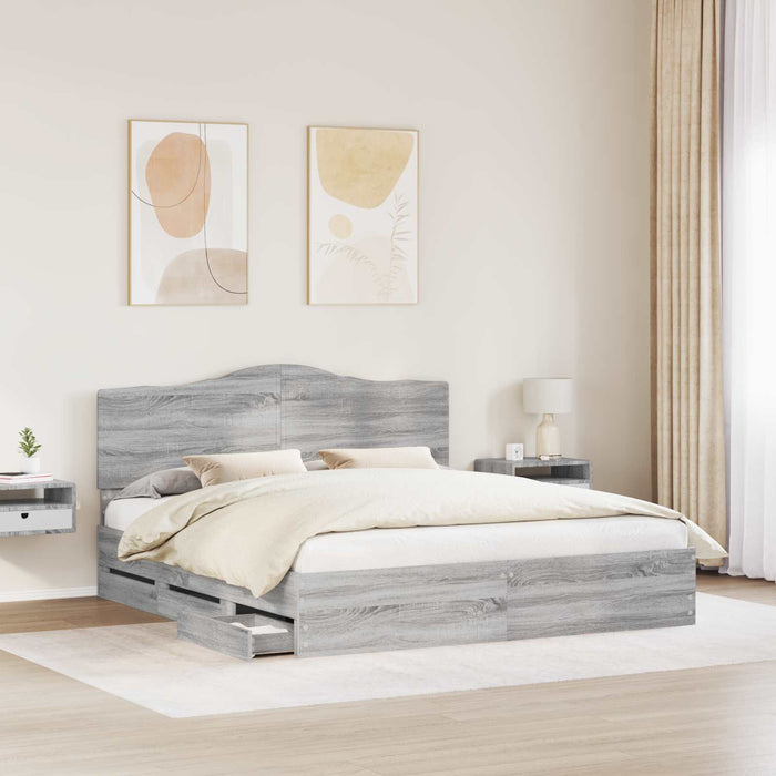 Cadru de pat cu sertar Gri Sonoma 200 x 200 cm Lemn Ingineresc - WALTI WALTI