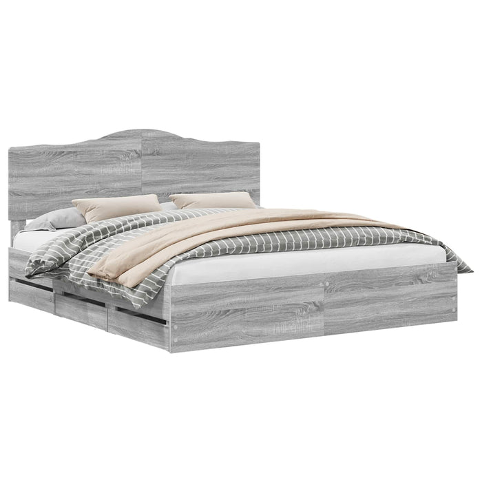 Cadru de pat cu sertar Gri Sonoma 200 x 200 cm Lemn Ingineresc - WALTI WALTI