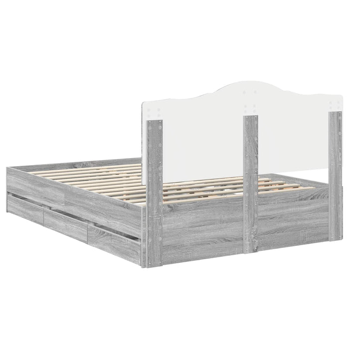 Cadru de pat cu sertar Gri Sonoma 150 x 200 cm Lemn Ingineresc - WALTI WALTI
