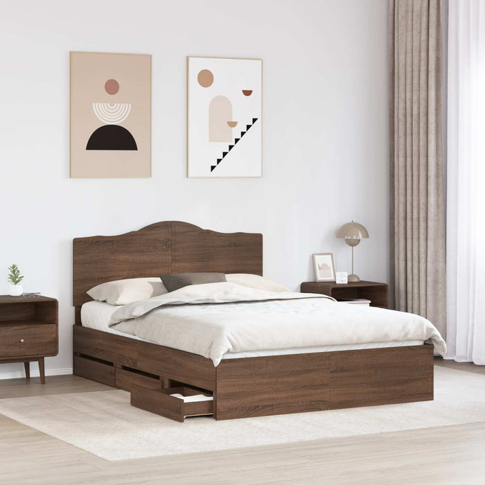 Cadru de pat cu sertar Stejar maro 140 x 190 cm Lemn Ingineresc WALTI