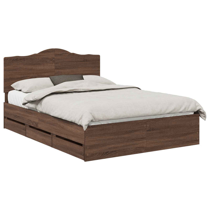 Cadru de pat cu sertar Stejar maro 140 x 190 cm Lemn Ingineresc WALTI