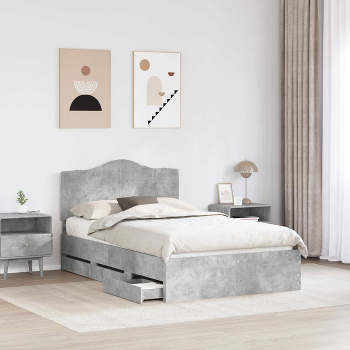 Cadru de pat Gri din beton 135 x 190 cm Lemn Ingineresc - WALTI WALTI