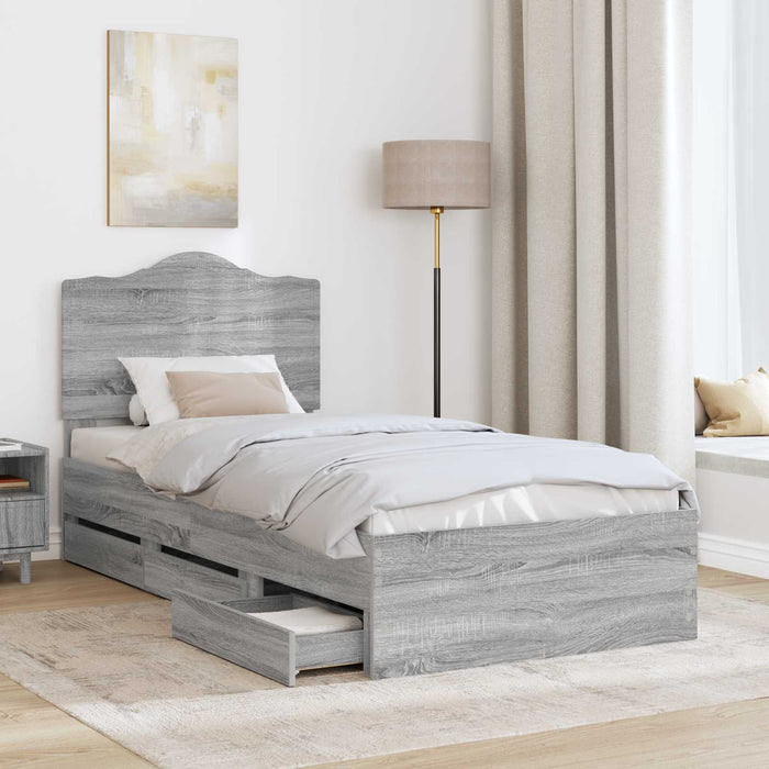 Cadru de pat cu sertar Gri Sonoma 98.5 x 200 cm Lemn Ingineresc - WALTI WALTI