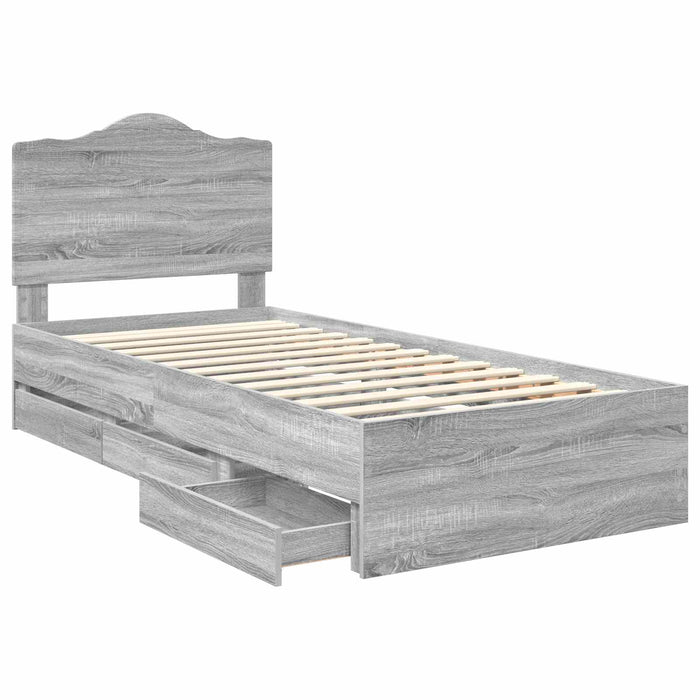 Cadru de pat cu sertar Gri Sonoma 98.5 x 200 cm Lemn Ingineresc - WALTI WALTI