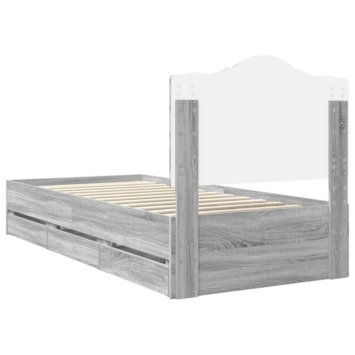 Cadru de pat cu sertar Gri Sonoma 98.5 x 200 cm Lemn Ingineresc - WALTI WALTI