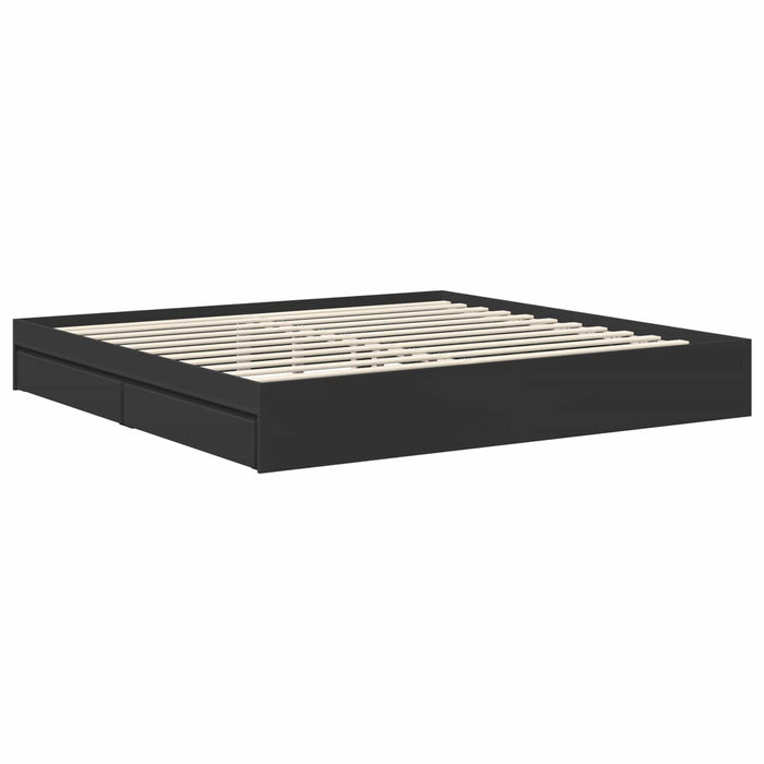 Cadru de pat cu sertar Negru 200 x 200 cm Lemn compozit - WALTI WALTI