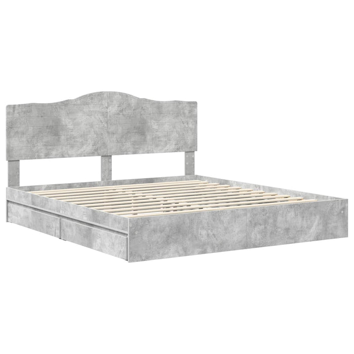 Cadru de pat cu sertar Gri din beton 200 x 200 cm Lemn compozit - WALTI WALTI