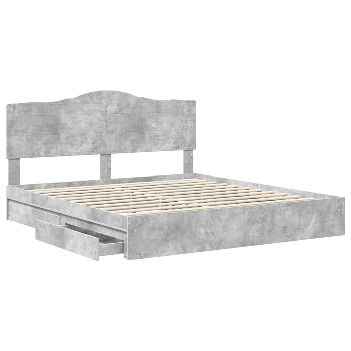 Cadru de pat cu sertar Gri din beton 200 x 200 cm Lemn compozit - WALTI WALTI