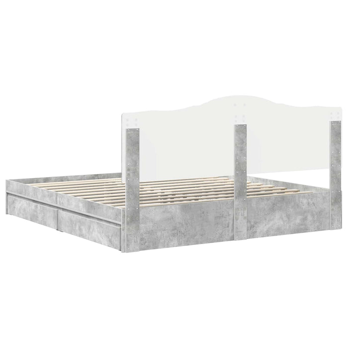 Cadru de pat cu sertar Gri din beton 200 x 200 cm Lemn compozit - WALTI WALTI