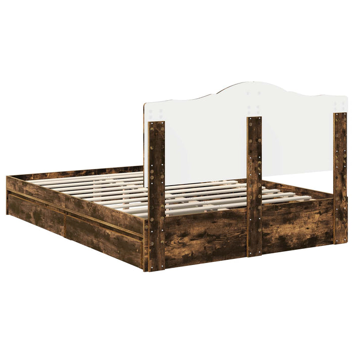 Pat cu storage Stejar fumuriu 160 x 200 cm Lemn compozit - WALTI WALTI