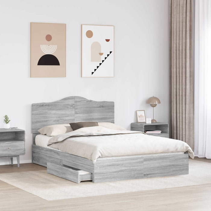 Cadru de pat cu sertar Gri Sonoma 140 x 200 cm Lemn compozit - WALTI WALTI