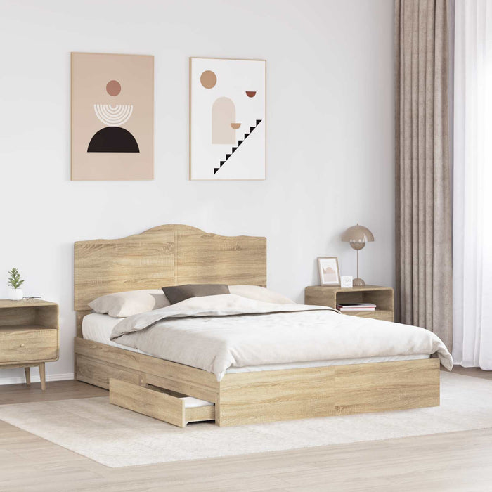 Pat cu storage Stejar Sonoma 140 x 190 cm Lemn compozit - WALTI WALTI