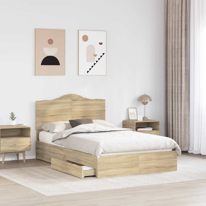 Pat cu storage Stejar Sonoma 135 x 190 cm Lemn compozit - WALTI WALTI